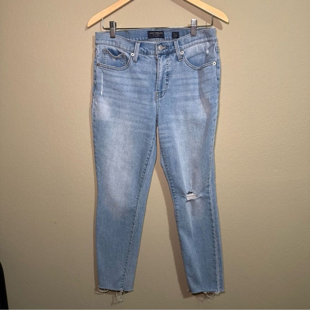 Lucky Brand Ava Mid Rise Skinny Ankle Jeans Size 10/30 Distressed Raw Hem Denim